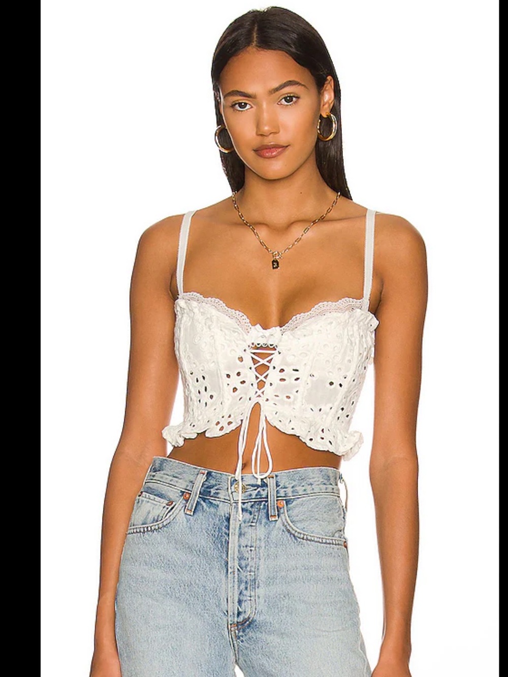 For Love And Lemons White Eyelet Lace Corset Crop Top - Picture 2 of 5